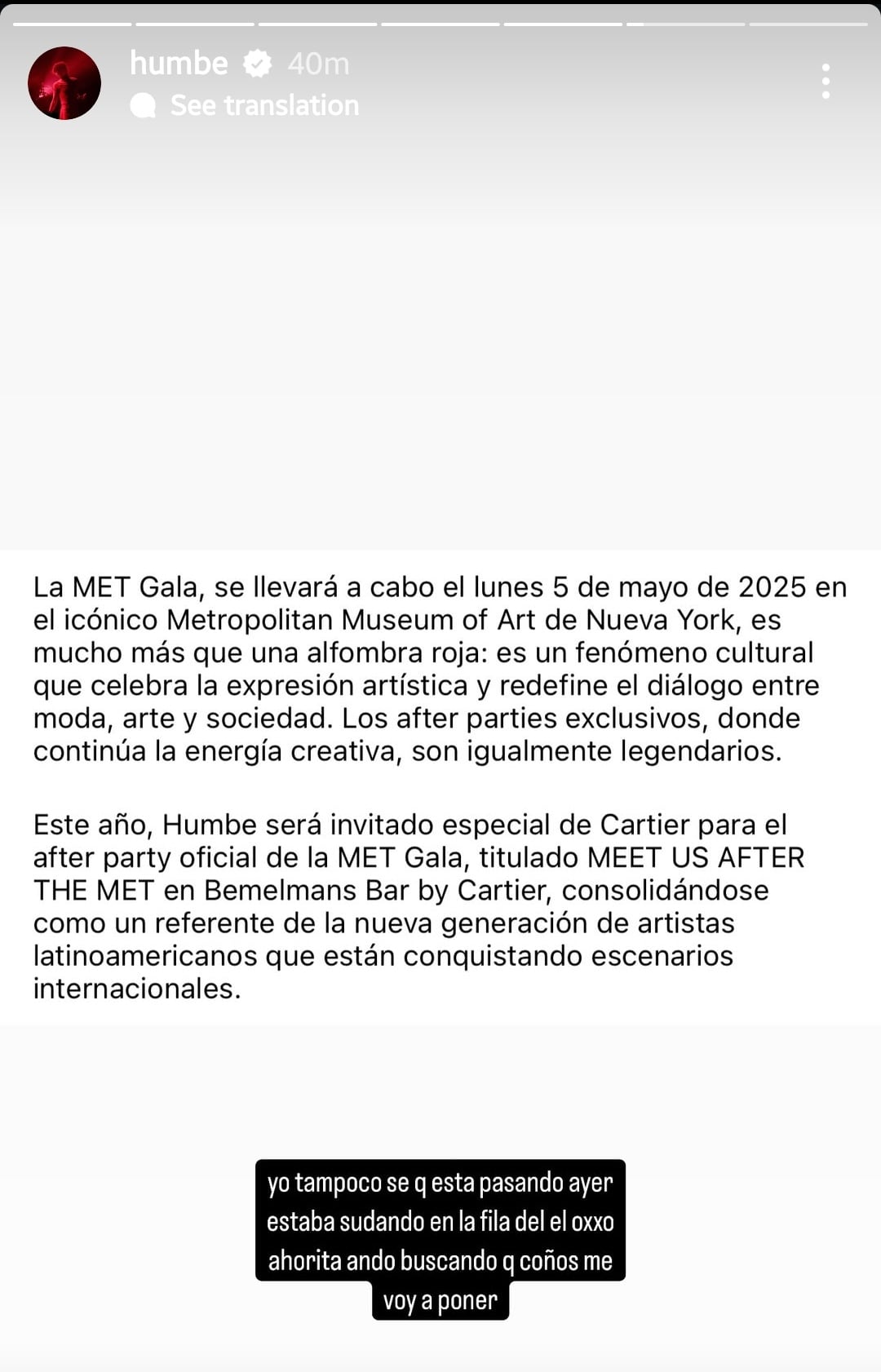 Humbe asistirá a la Met Gala 2025