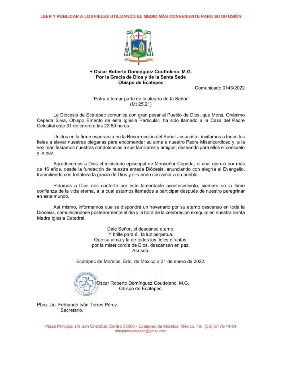 Anuncian muerte de Onésimo Cepeda