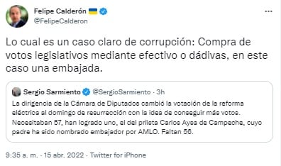 Tuit de Felipe Calderón