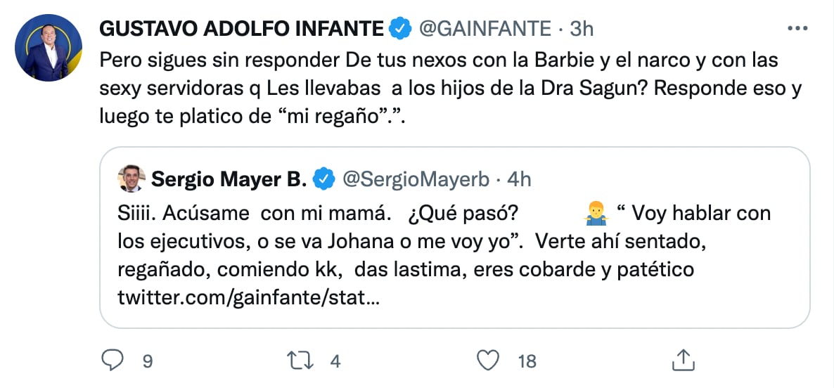 Sergio Mayer le responde a Gustavo Adolfo Infante