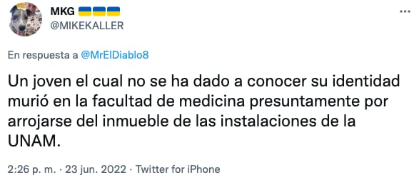 Tuit de estudiante de la UNAM