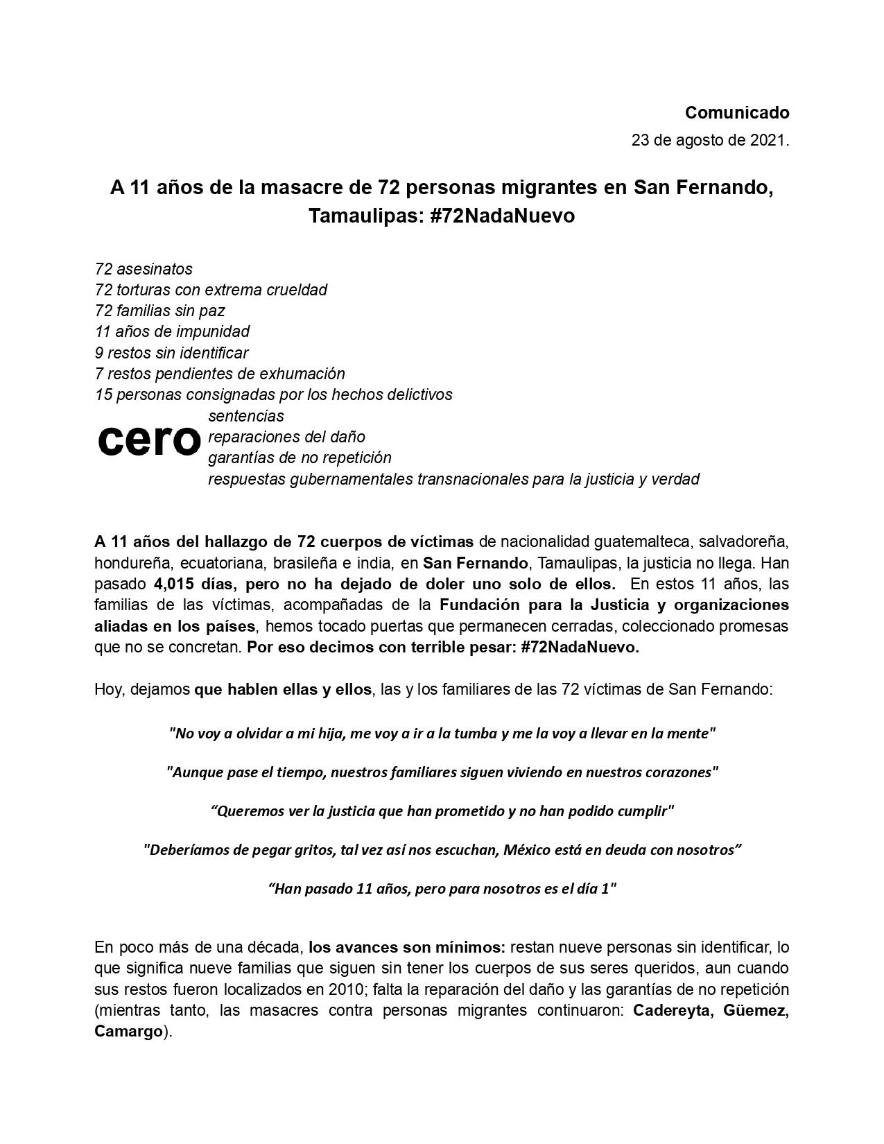 Pronunciamiento a 11 años de San Fernando