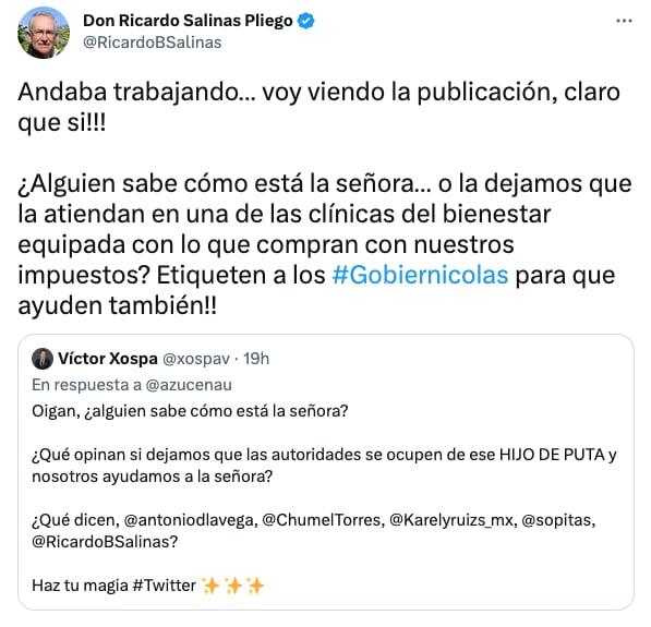 Ricardo Salinas Pliego quiere ayudar a la abuelita golpeada con un tubo