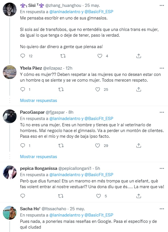 Comentarios en Twitter sobre la denuncia de la mujer trans