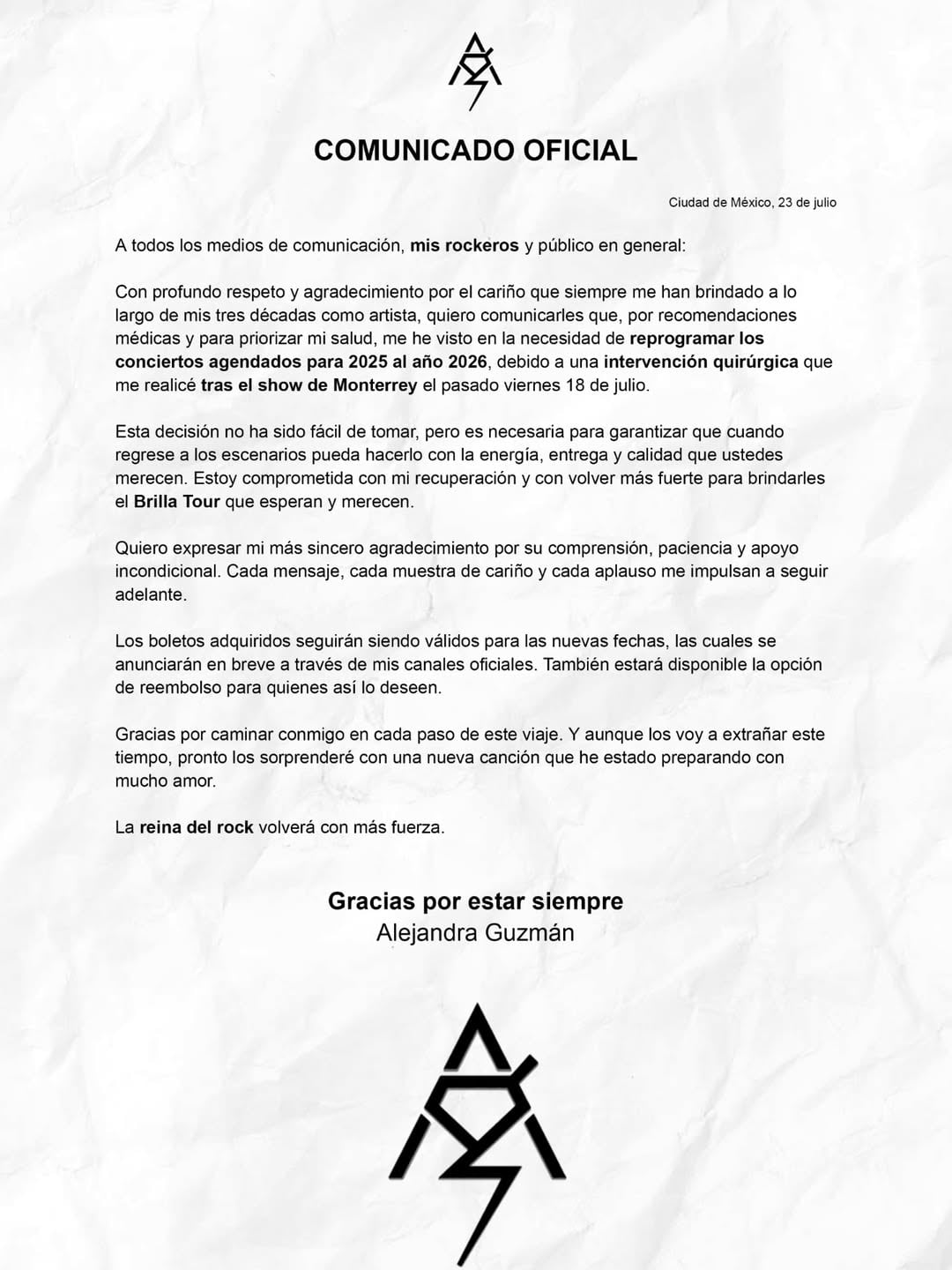 Alejandra Guzmán cancela conciertos