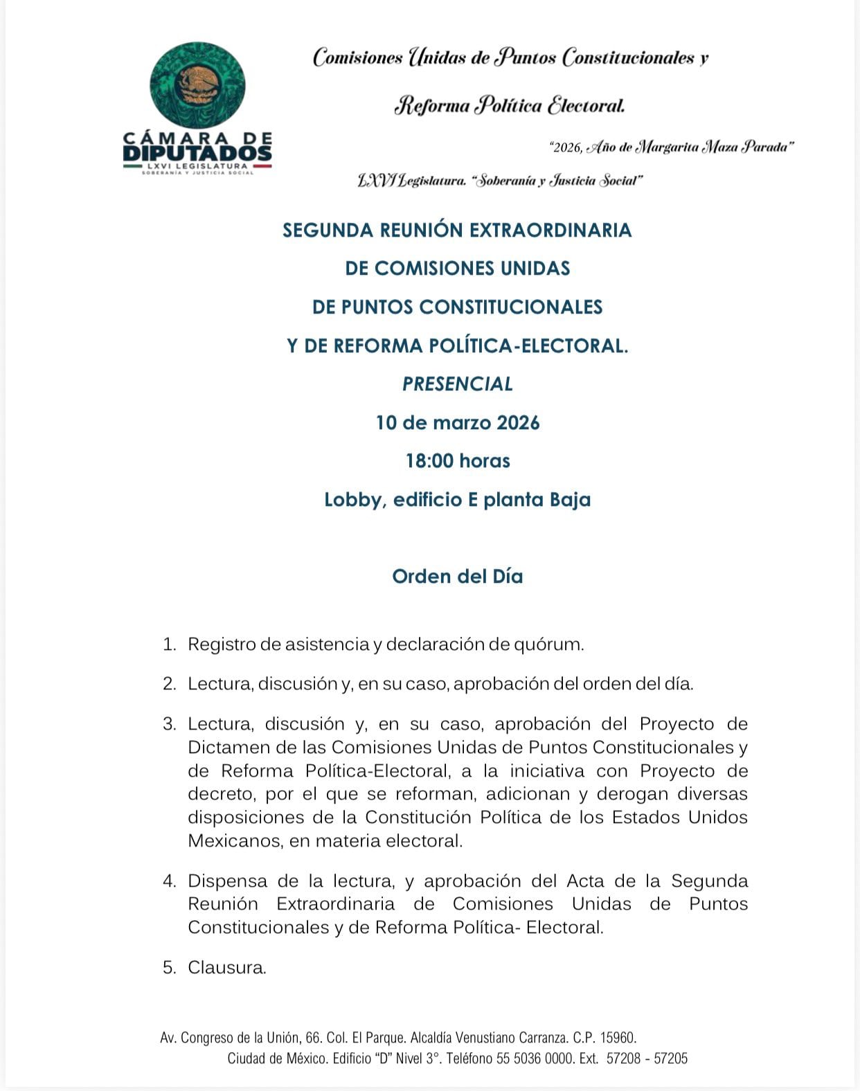 Comisiones de Diputados convocan reunión extraordinaria para discutir reforma electoral