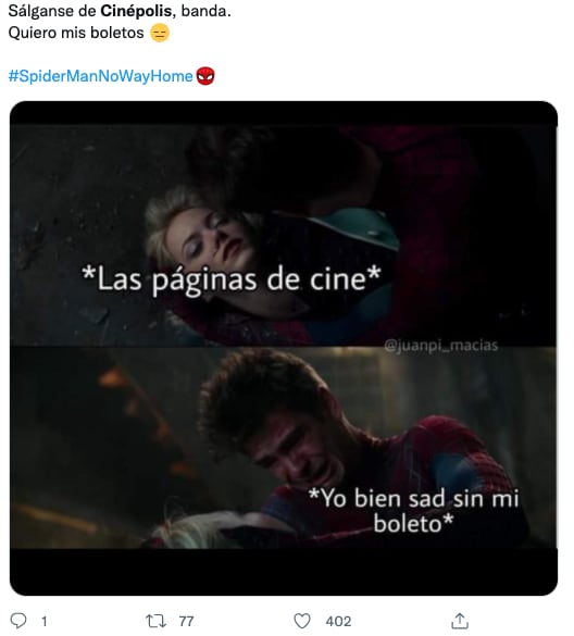 Memes de la caída de Cinépolis y Cinemex  tras la preventa de 'Spider-Man: No Way Home'
