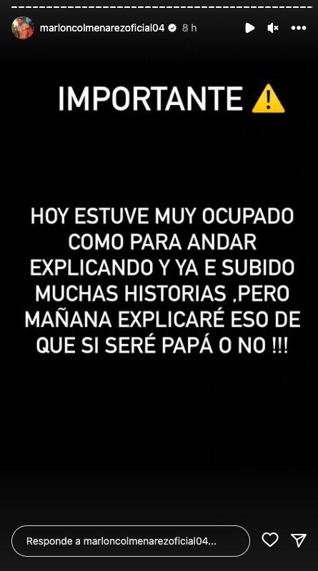 Marlon Colmenarez se pronuncia en Instagram sobre rumores de paternidad