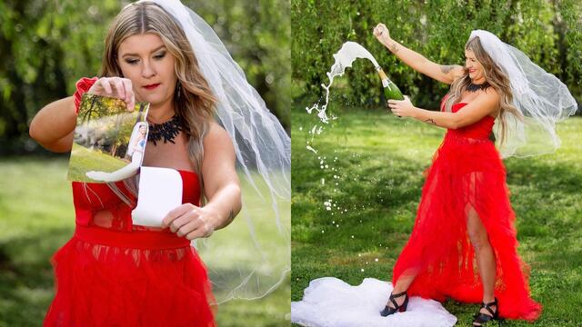 Celebra su divorcio con sesión de fotos y hasta la quema del cucaracho