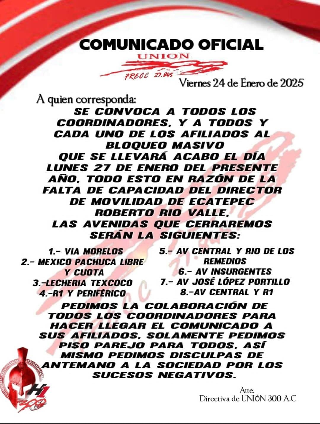 Bloqueos Ecatepec lunes 27 de enero