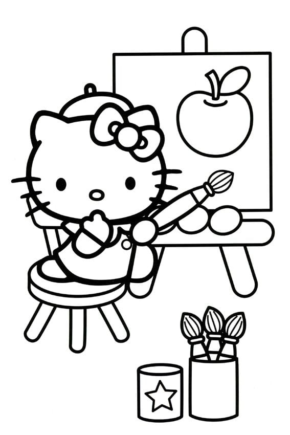 Dibujos de Hello Kitty en la escuela para colorear por el Día del Maestro