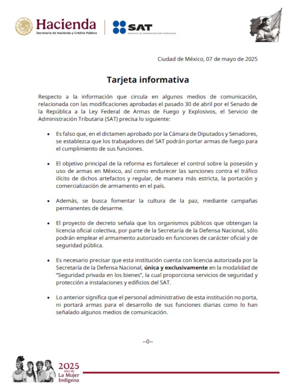 SAT aclara si sus funcionarios van a llevar pistola