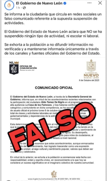 Gobierno de Nuevo León desmiente día de asueto tras la final de La Casa de los Famosos México 2025