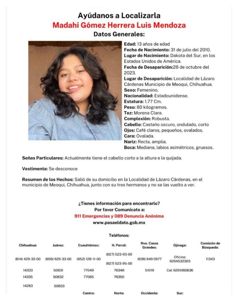 Fichas de búsqueda de menores estadounidenses desaparecidos en Chihuahua / Captura de pantalla