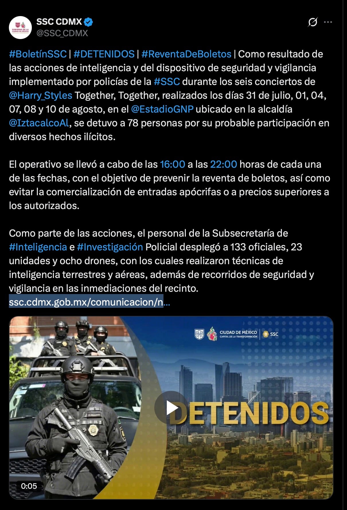 Conciertos de Harry Styles en CDMX dejan 78 detenidos; 73 por reventa de boletos