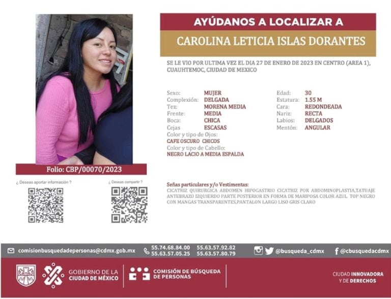 Carolina Islas, desaparecida desde el 27 de enero