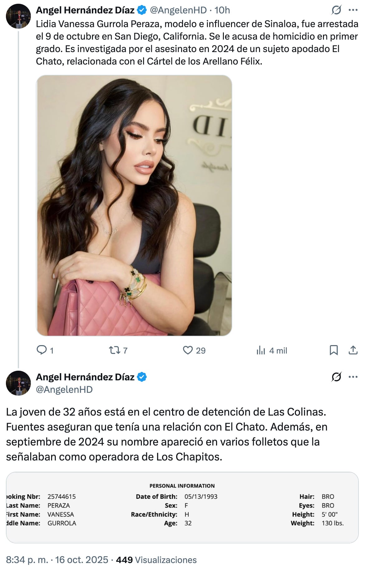 Arresto de la modelo Vanessa Gurrola, por el asesinato de un narcotraficante