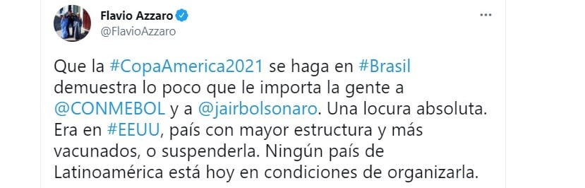 Flavio Azzaro critica selección de Brasil para Copa América