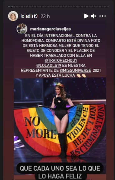 Post en Instagram sobre el vestido de Lola de los Santos.