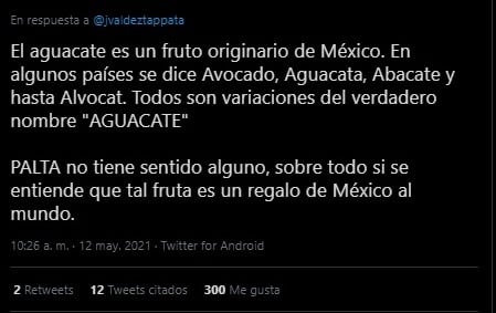 Aguacate no palta tweet