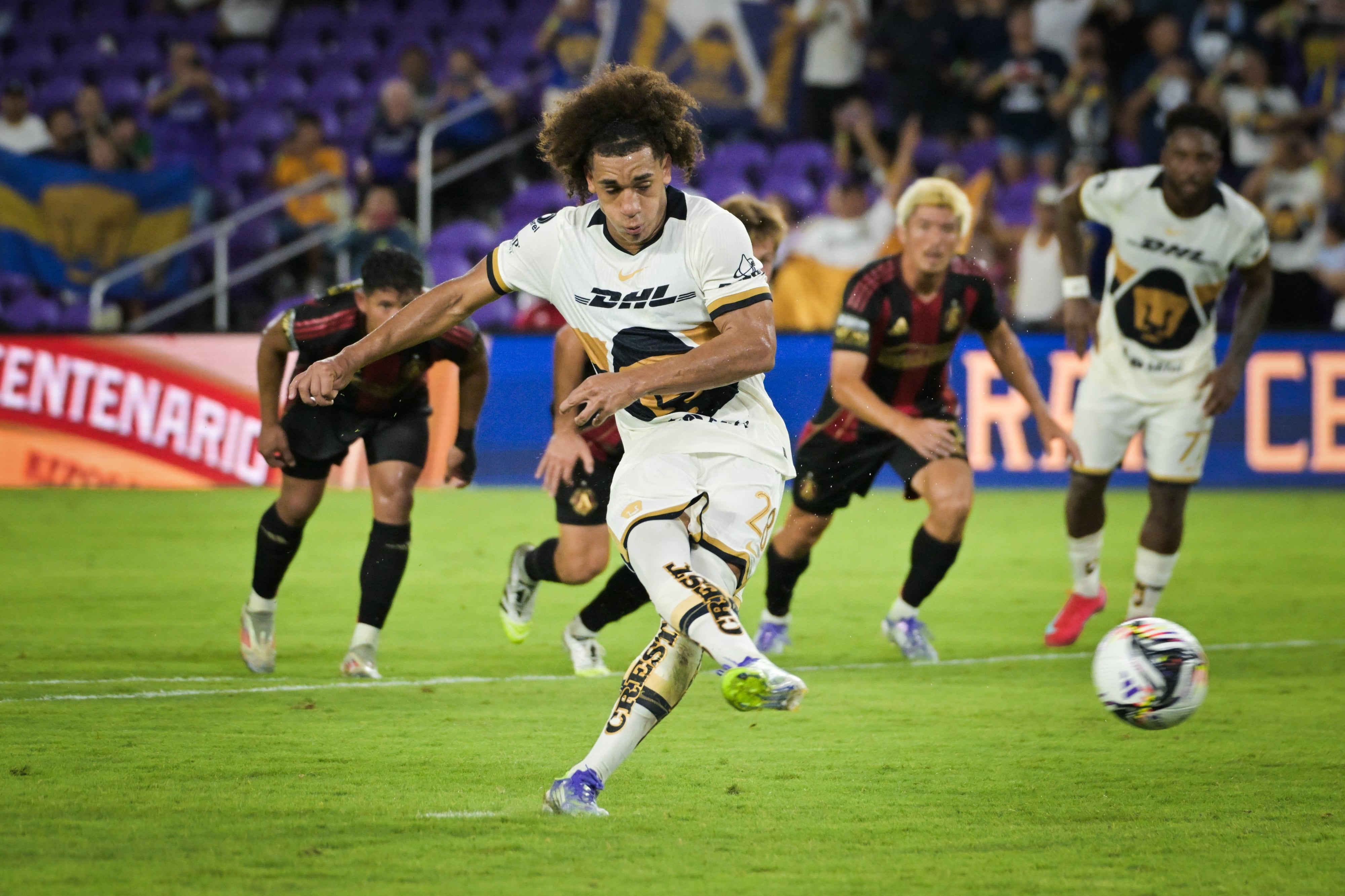 Adalberto Carrasquilla scores his goal 3-2 of Pumas during the match between Pumas UNAM and Atlanta United as part of Phase One of the Leagues Cup 2025 at Inter-Co Stadium Stadium on August 02, 2024 in Orlando, Florida, United States.