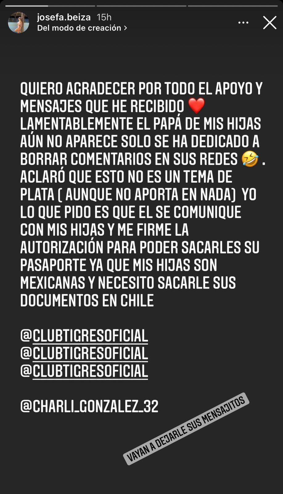 Mensaje de la esposa de Carlos González