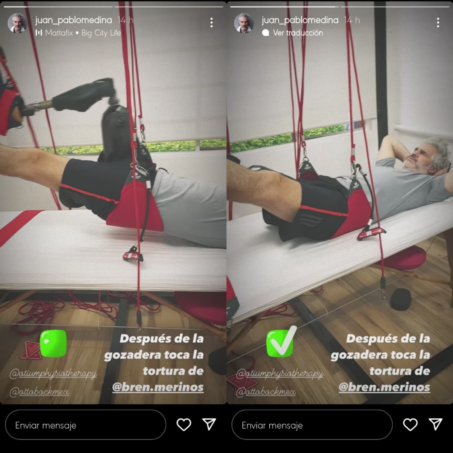 Juan Pablo Medina en rehabilitación.