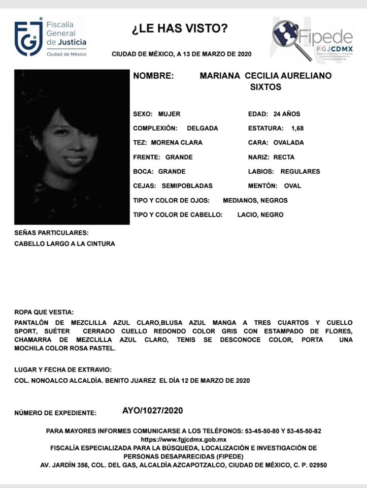 Ficha de búsqueda de Mariana.