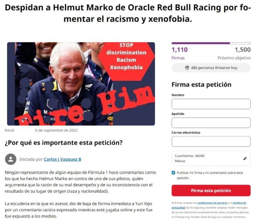 Petición para corres a Helmut Marko de Red Bull