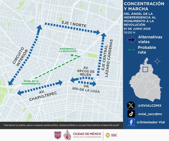 Afectaciones viales por marcha contra las elecciones Poder Judicial 2025 México en Paseo de la Reforma