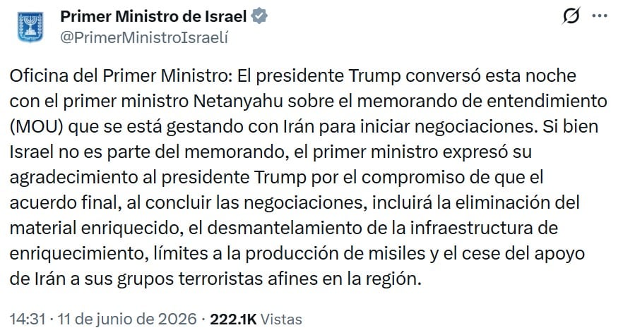 Netanyahu responde a acuerdo que Donald Trump negocia con Irán