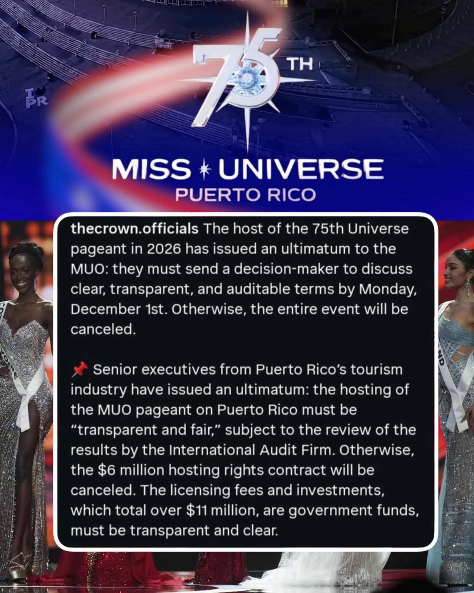 Puerto Rico lanza ultimátum para Miss Universo 2026