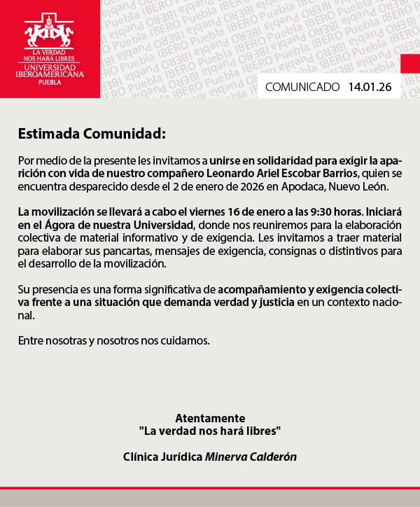 Ibero Puebla convoca a marcha para exigir la localización de Leonardo Escobar