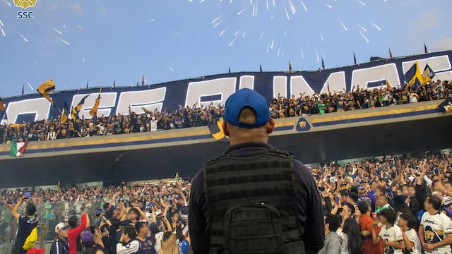 Elementos de la SSC de la CDMX en partido de Cruz Azul vs Pumas.