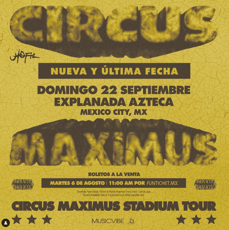 Travis Scott agrega nueva fecha en CDMX para “Circus Maximus Tour”