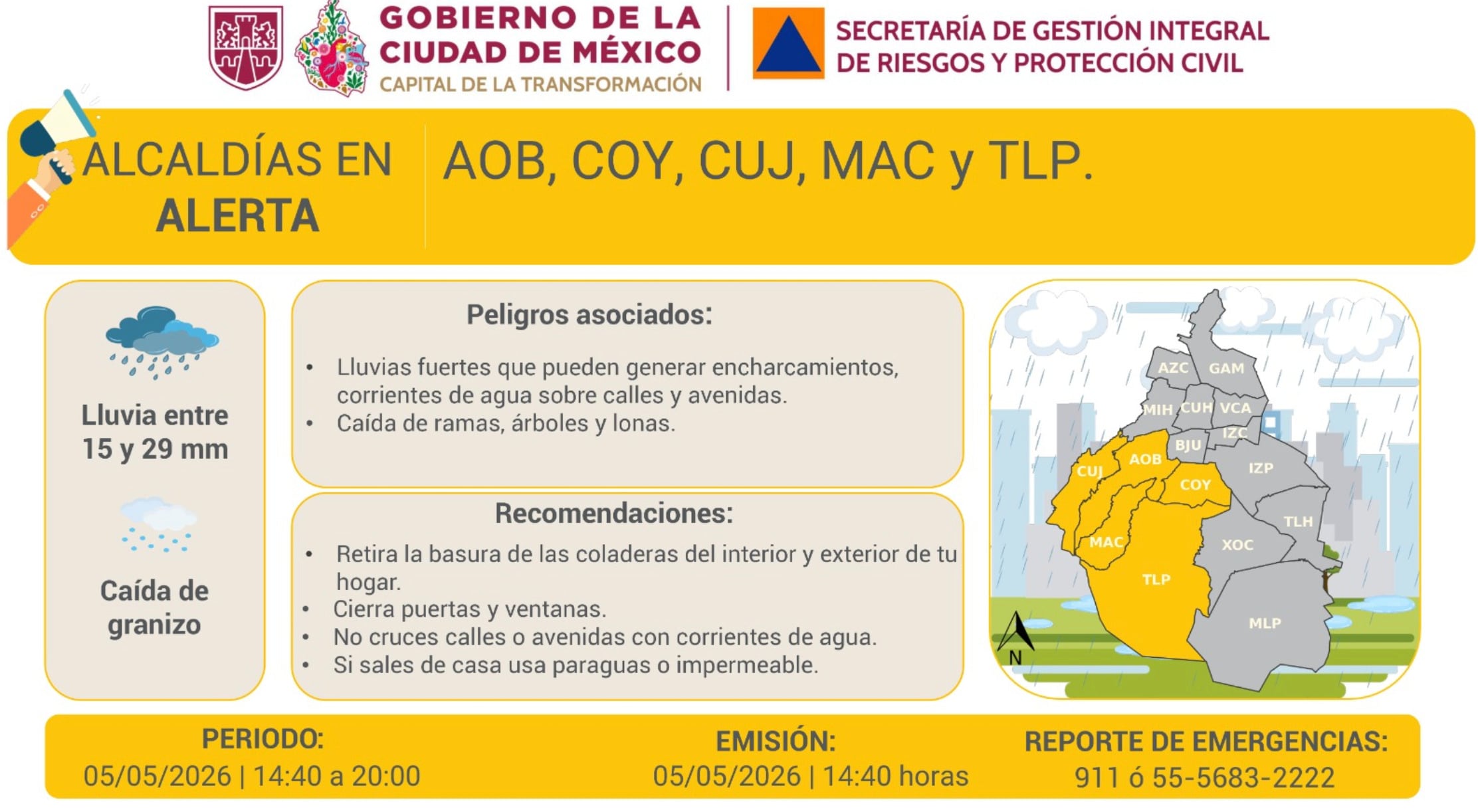 Pronostican lluvias en CDMX este 5 de mayo