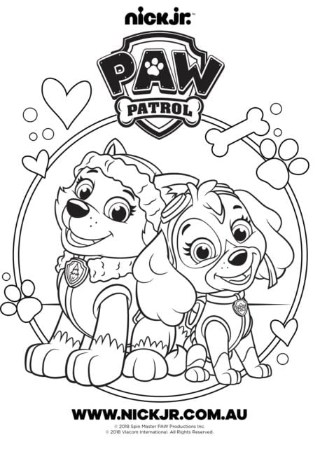 Skye y Everest de Paw Patrol por el Día del Perro para colorear