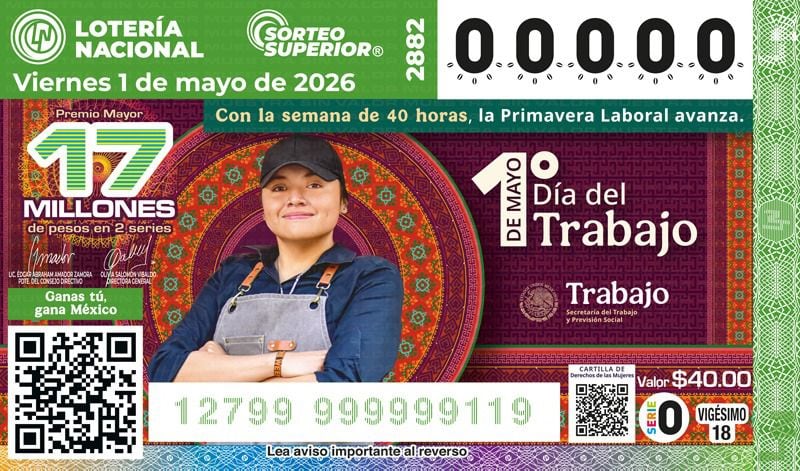 El Sorteo Superior No. 2882 conmemora la jornada laboral de 40 horas.