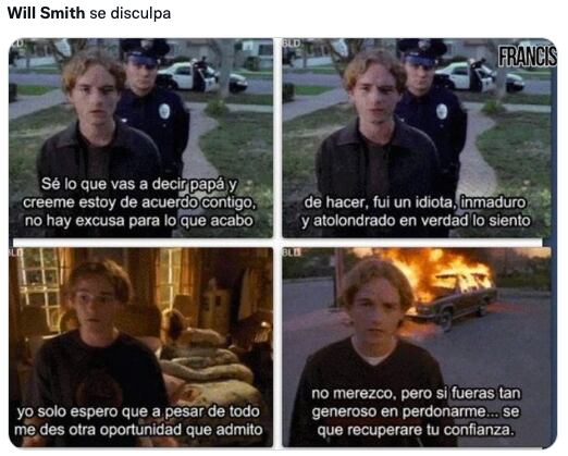 Memes sobre disculpa de Will Smith a Chris Rock