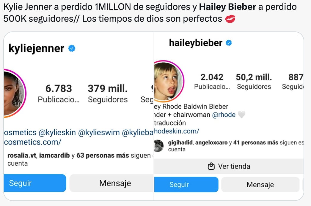 Kyle Jenner y Hailey Bieber pierden seguidores Instagram por el pleito con Selena Gomez