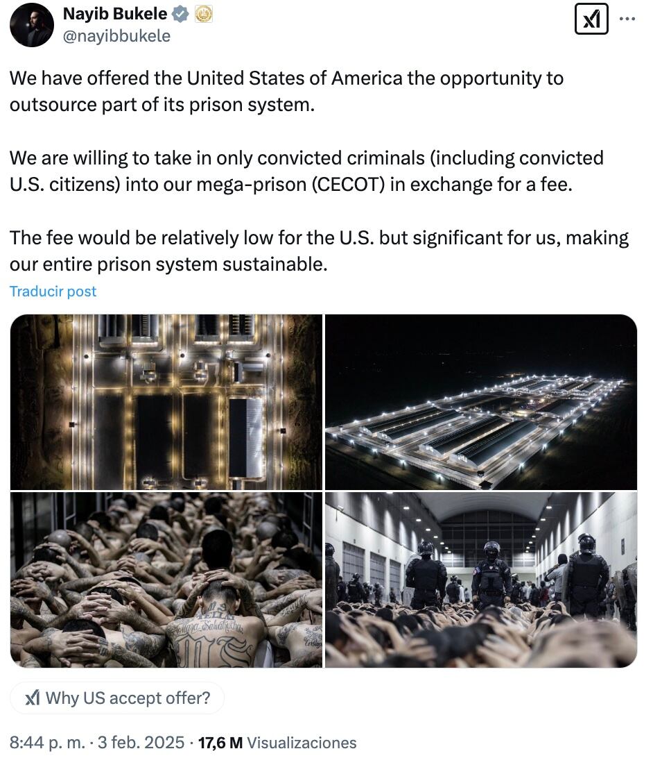 Nayib Bukele ofrece cárcel de El Salvador para deportados de Estados Unidos