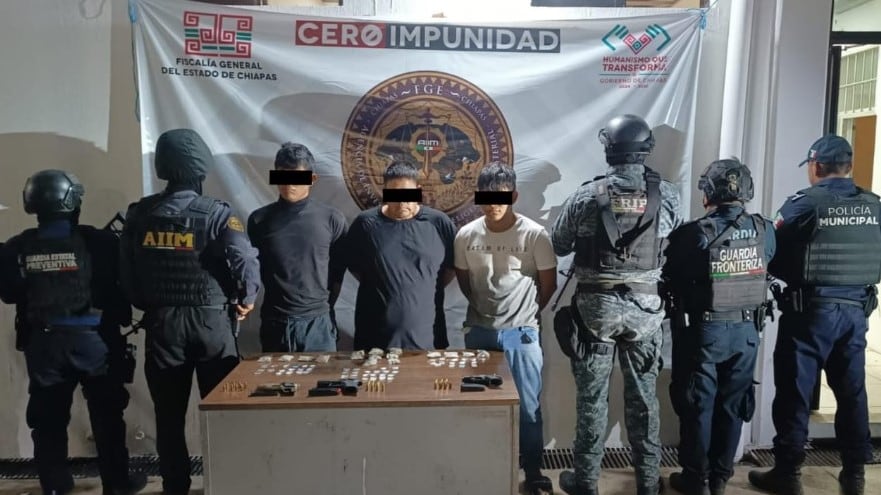 Detienen a tres presuntos integrantes del CJNG en Huixtla, Chiapas