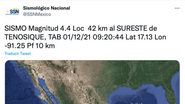 Sismo en Tabasco 4.4 /@SSNMexico