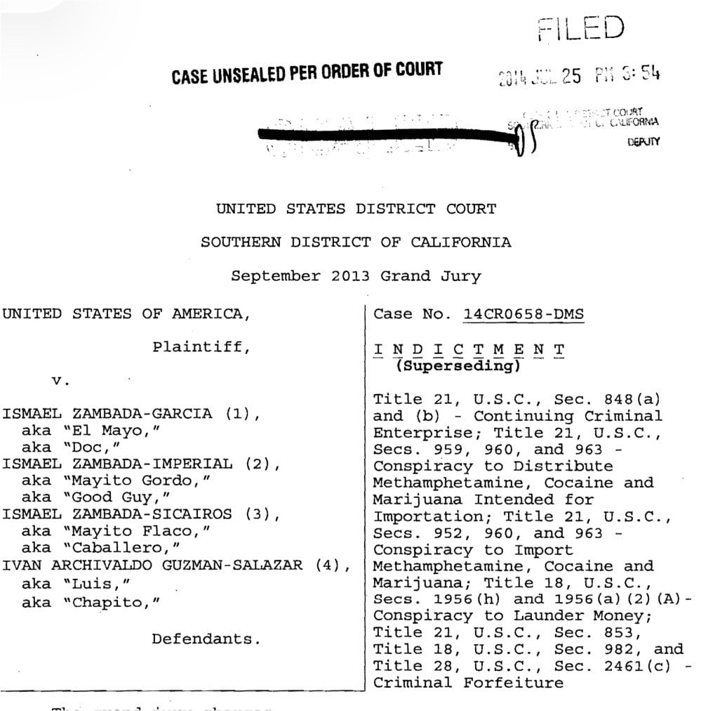 Jueza desecha acusación por narcotráfico contra El Mayo Zambada en San Diego