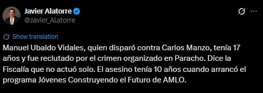 Javier Alatorre criticó Jóvenes Construyendo el Futuro por el caso Manzo