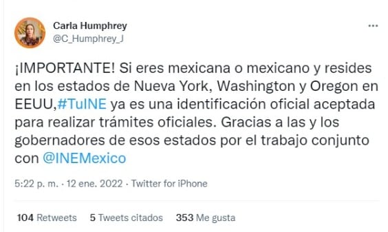 En Estados Unidos ya puedes usar tu INE como identificación oficial