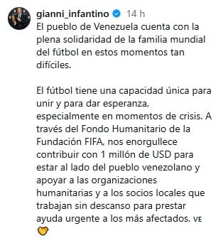 FIFA donará un millón de dólares a Venezuela tras el terremoto