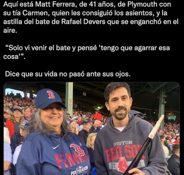 Matt Ferrera, el aficionado que cachó un bat en el Red Sox vs Astros