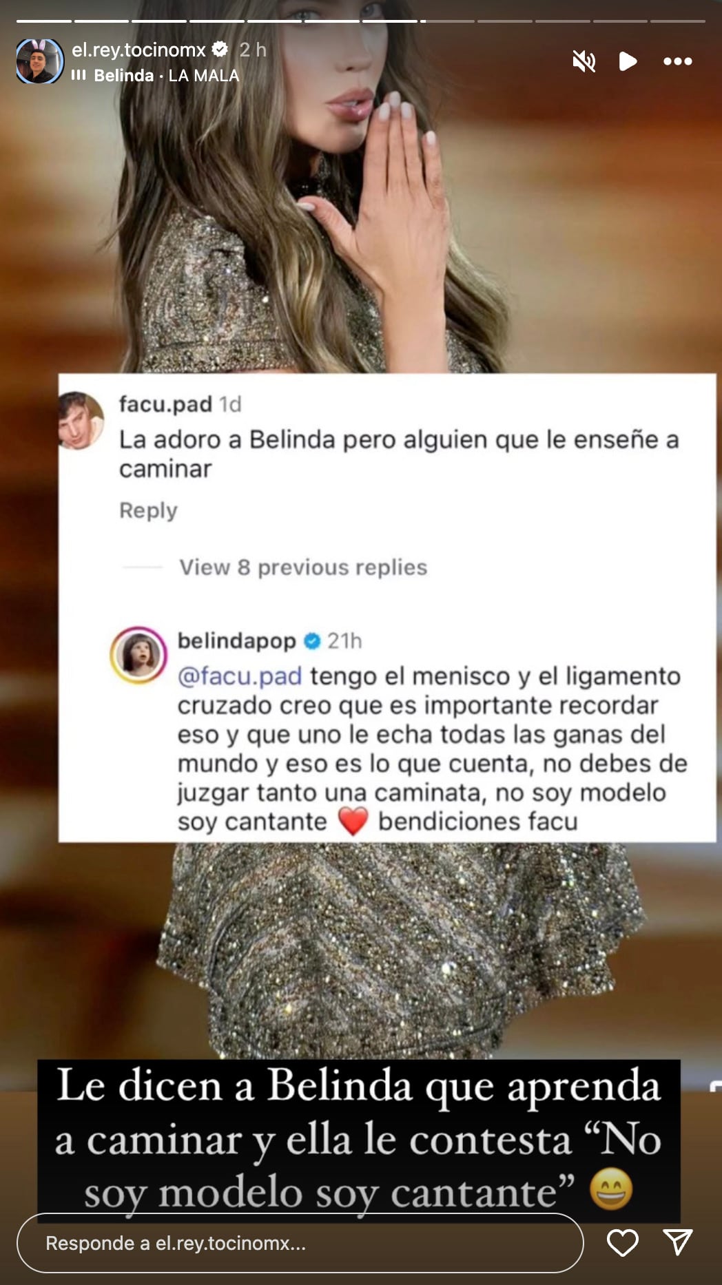 Belinda responde a un seguidor que la criticó por su forma de caminar en la pasarela