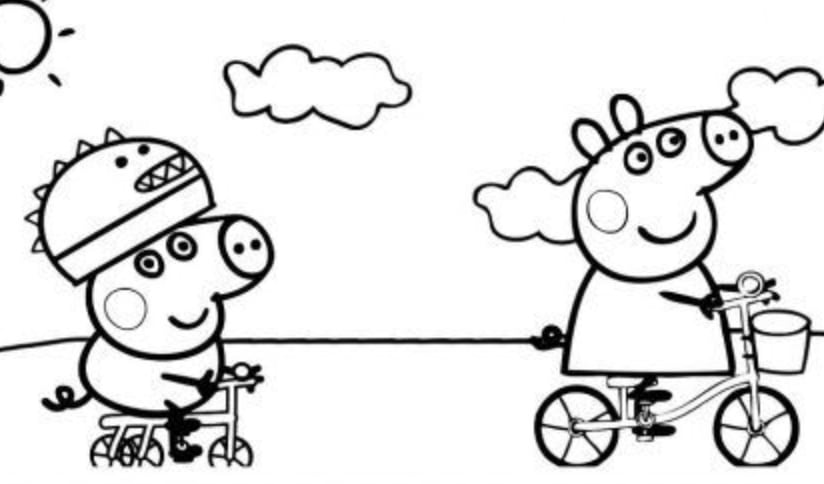 Peppa Pig en bicicleta en primavera